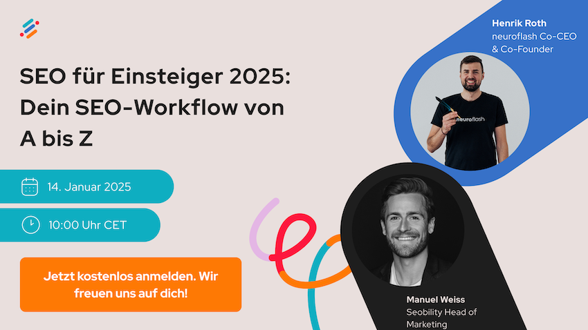 Webinar von Seobility und Neuroflash über die Zusammenarbeit von SEO und KI